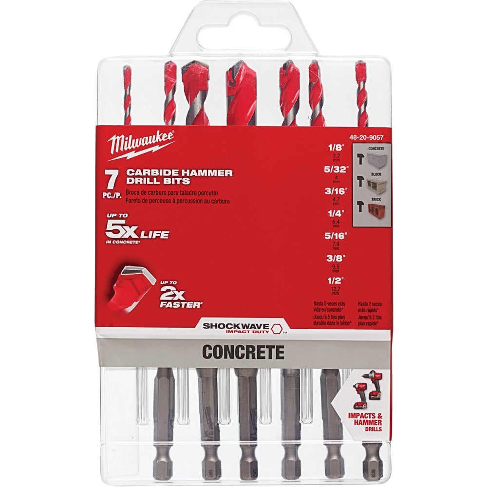 Milwaukee Accessory 48208857 Milwaukee 7Pc 3Flat SecureGrip Masonry Drill Bit Set Family