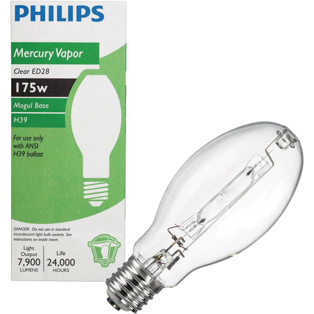 Philips 175W Clear ED28 Mogul Screw Mercury Vapor HighIntensity Light