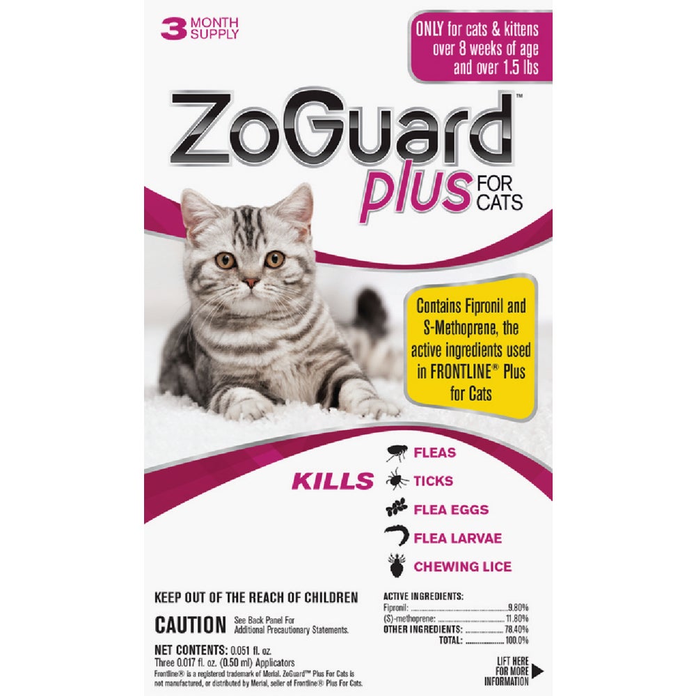 ZoGuard Plus 3Month Supply Flea & Tick Treatment For Cats Over 11/2 Lb. Family Hardware